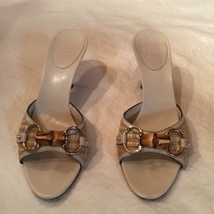 Gucci Beige Raffia and Leather Horse Bit Slide